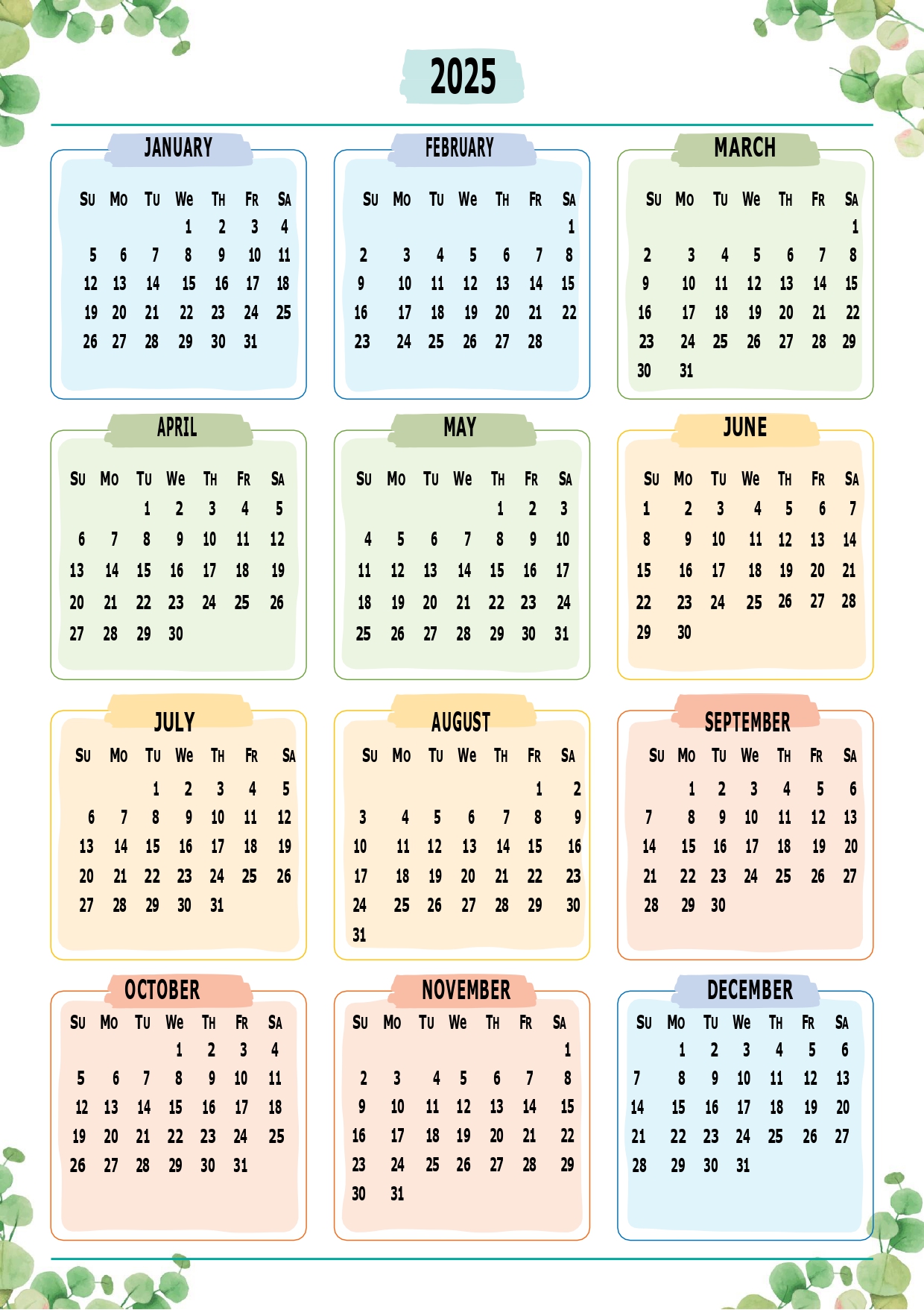 2025 Printable Calendar Free