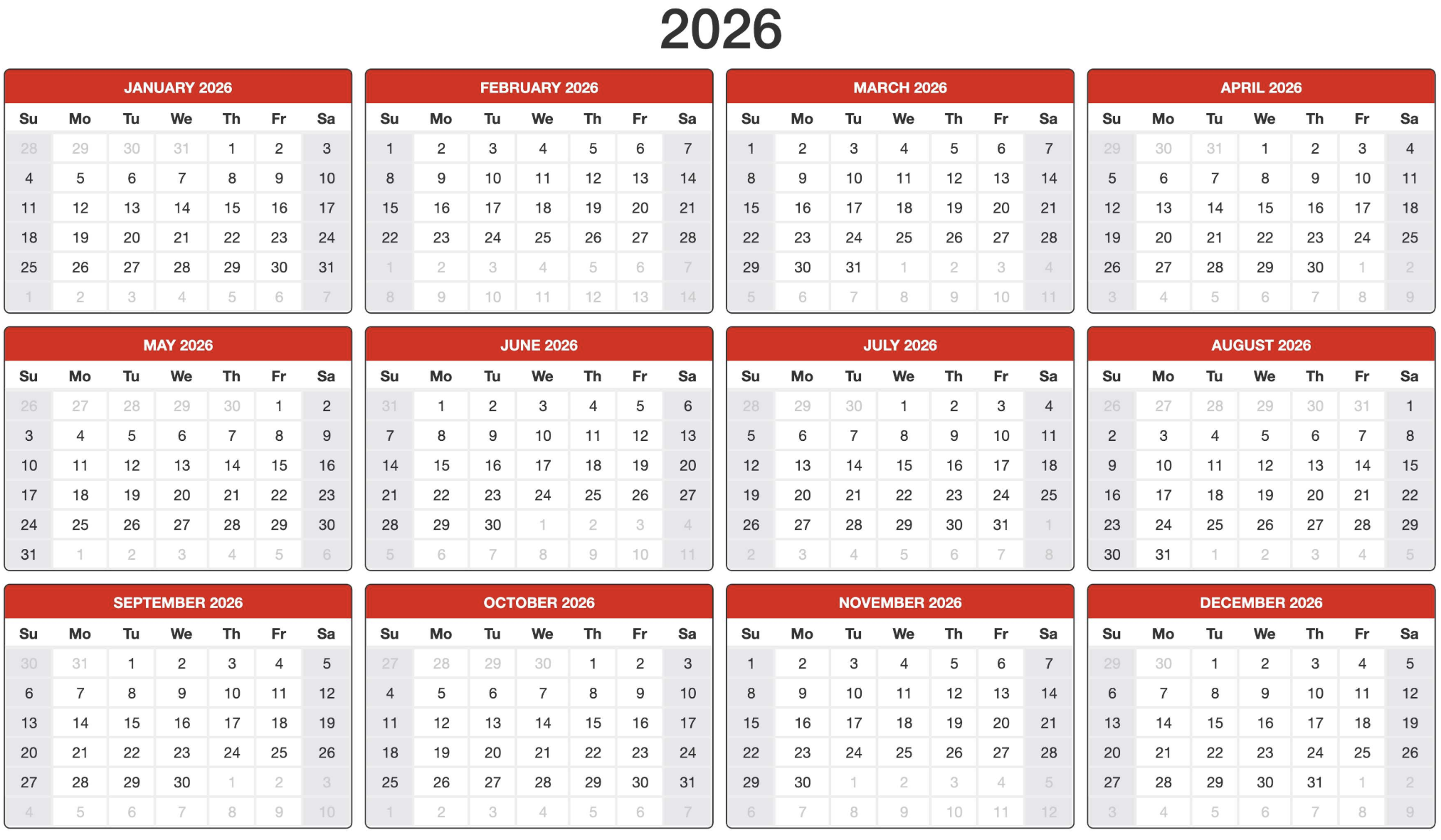 Printable Calendar 2026